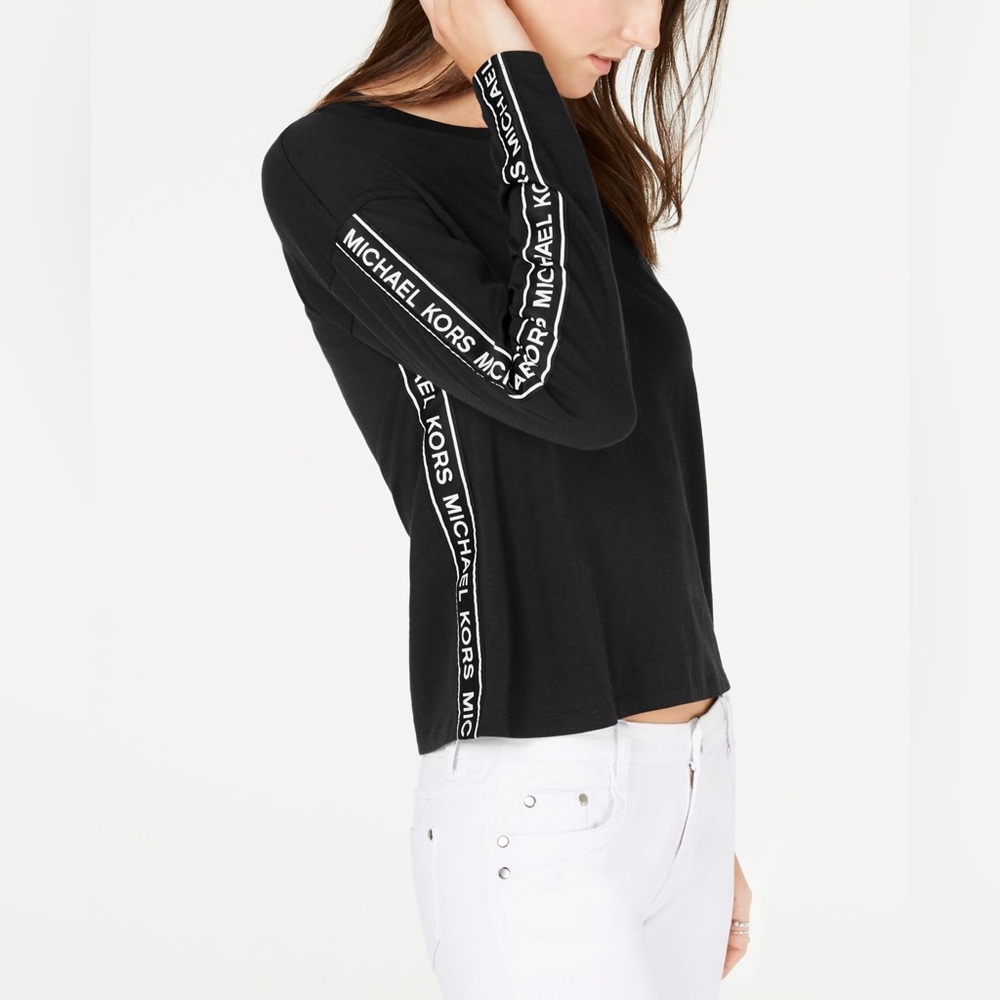 Michael Kors Black Long Sleeve Tee with Logo Detail